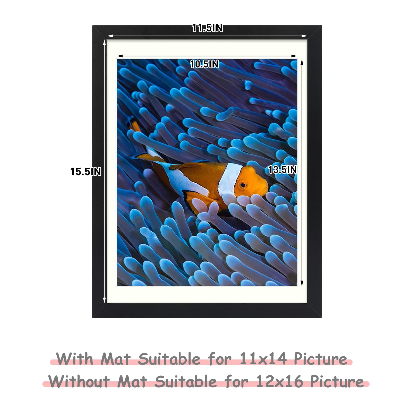 Frametory 12x16 Picture Frame - Display 11x14 with Mat or 12x16 Without Mat - Black Wide Molding Wall Frame for Posters, Prints & Paintings - Perfect for Home Decor, Office & Gallery Displays
