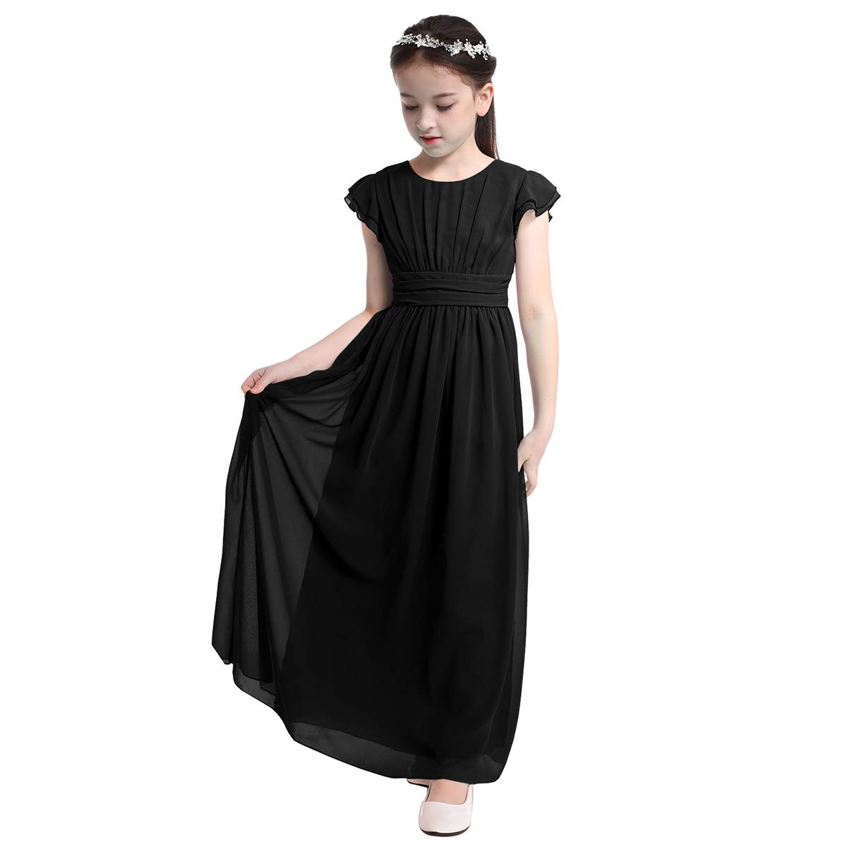 Flower Girl Dresses with Flutter Sleeves & Ruffles - Elegant Bridesmaid Prom Gowns for Weddings, Formal Parties & Special Occasions | Perfect for Flower Girls, Pageants & First Communion
