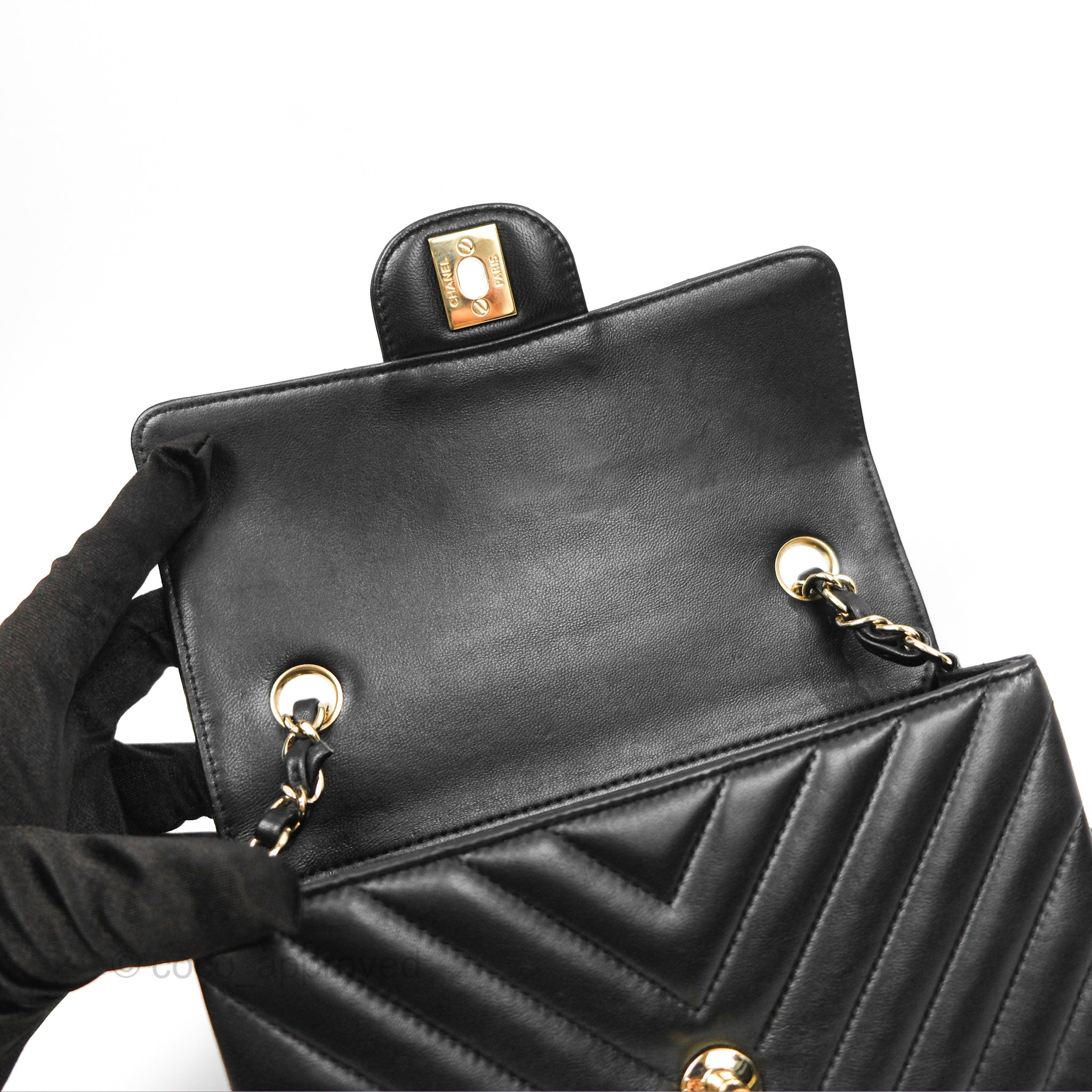 Chanel Chevron Mini Rectangular Flap Bag in Black Lambskin Leather with Gold Hardware - Luxury Crossbody Purse for Women, Perfect for Evening Events & Date Nights