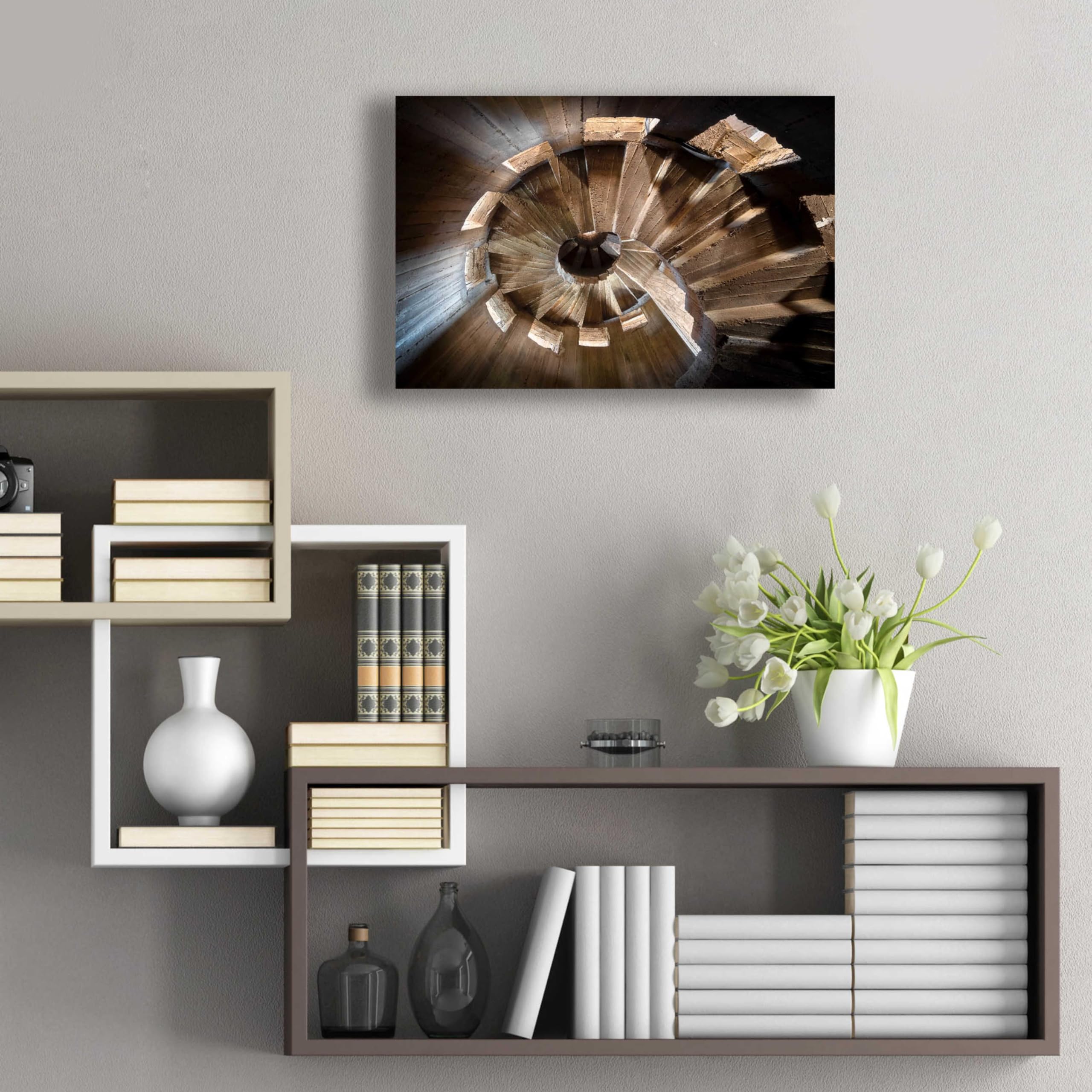 Epic Art 'Shadow In The Staircase' by Roman Robroek - Acrylic Glass Wall Art Print 24x16 Inches - Modern Home Decor for Living Room, Bedroom & Office