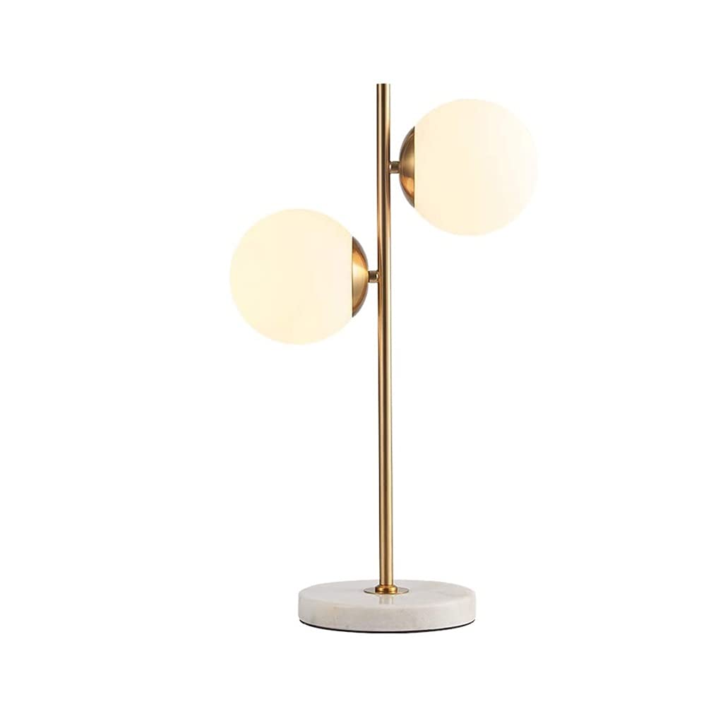 Modern Metal Table Lamp with 2 White Matte Glass Globes - Gold Desk Light for Bedroom, Office & Living Room - Elegant Bedside Lamp for Reading & Decor