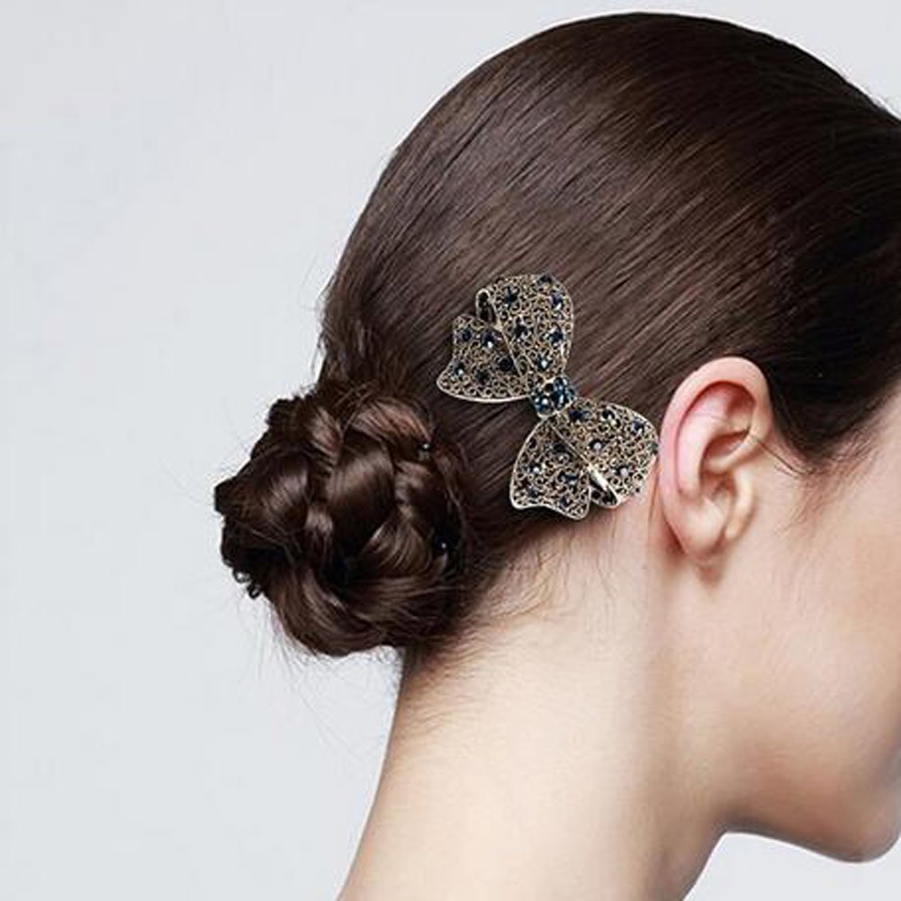 Vintage Rhinestone Bowknot Hair Clip - Retro Chic Barrette for Women, Perfect for Parties & Weddings