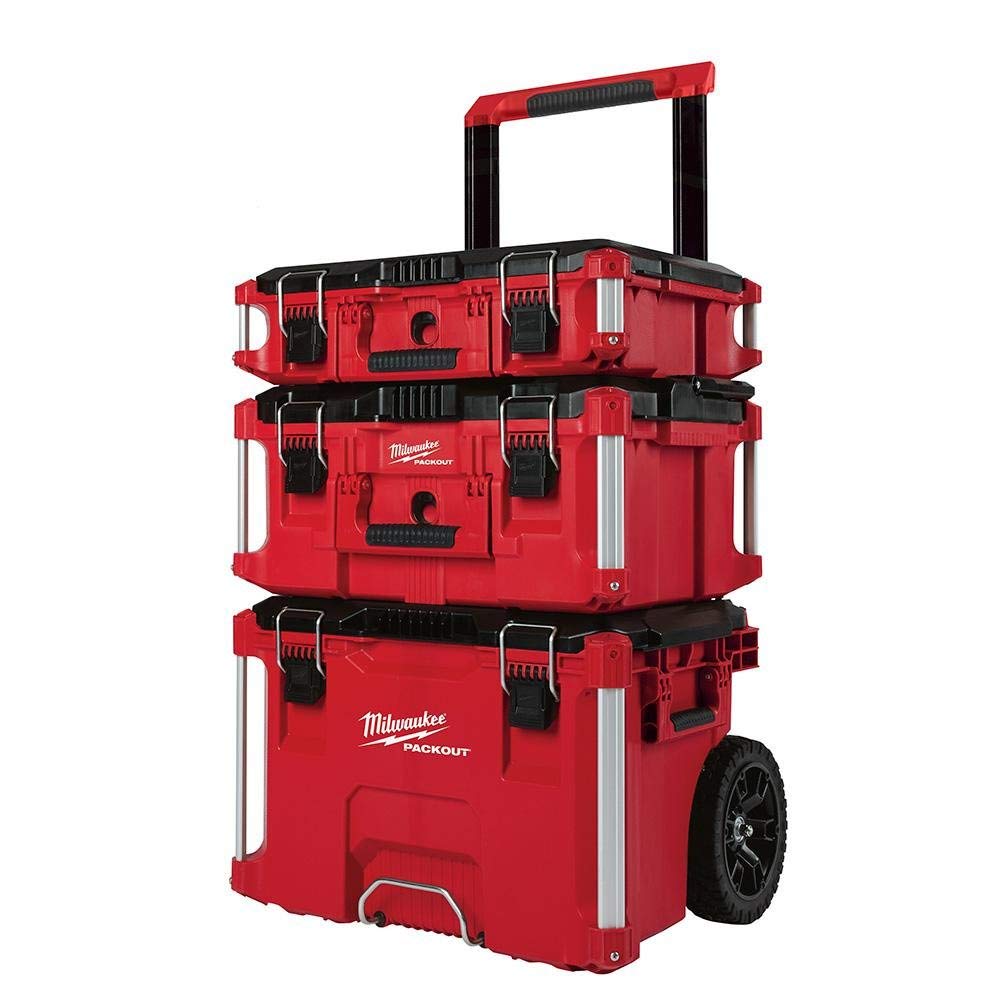 Milwaukee Packout Rolling Modular Stackable Tool Box Storage System - Heavy Duty Tool Organizer for Contractors & DIY | Workshop, Job Site & Garage Organization (Red)