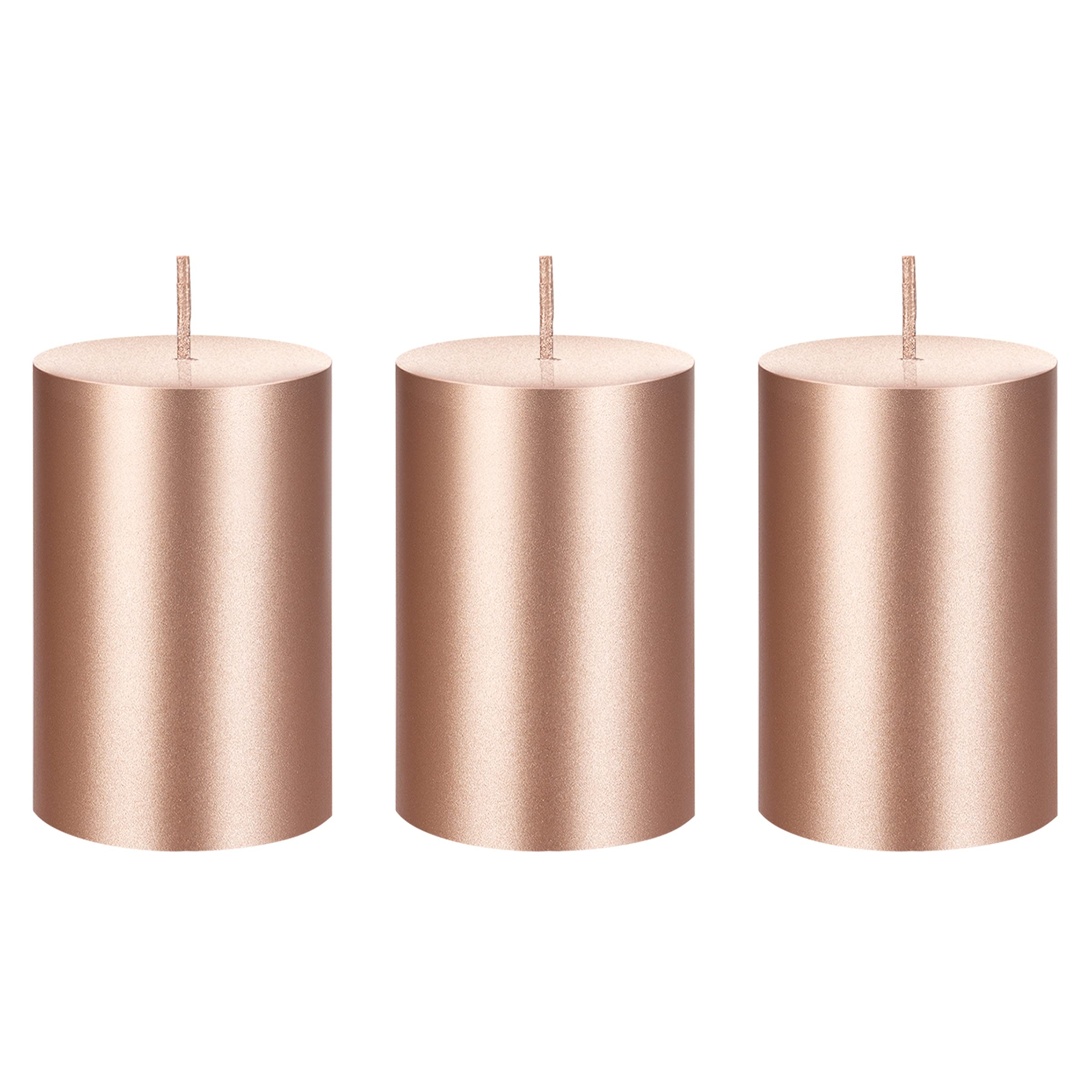 Premium Unscented Rose Gold Pillar Candles 3-Pack - Hand-Poured Solid Wax Candles 2
