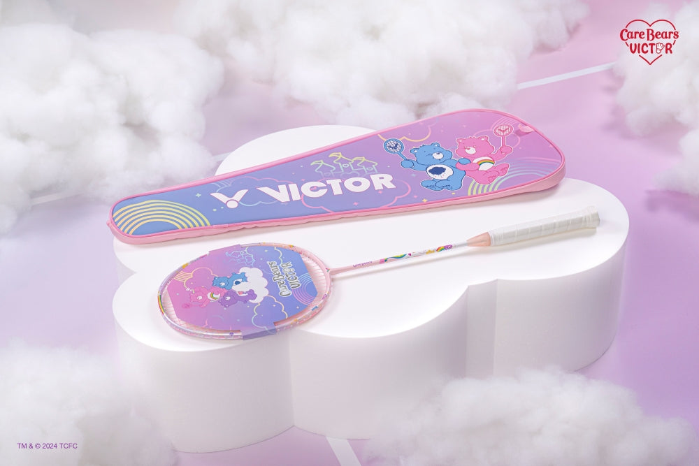 Victor X Care Bears Jetspeed Unstrung Badminton Racket - Pink & Purple Color, Lightweight Carbon Fiber Shaft for Powerful Smashes | Perfect for Beginners & Recreational Players, Indoor & Outdoor Court Games