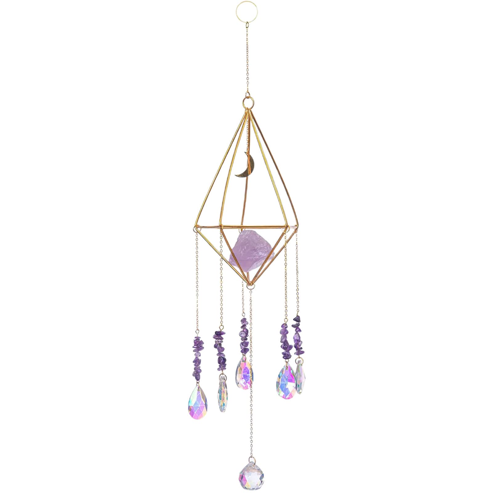 Prism Suncatcher Window Decor - Moon Pattern Rainbow Maker with Multi-Color Faux Crystals for Home, Office, Bedroom & Outdoor | Creates Beautiful Rainbows for Farmhouse, Living Room & Garden Decor