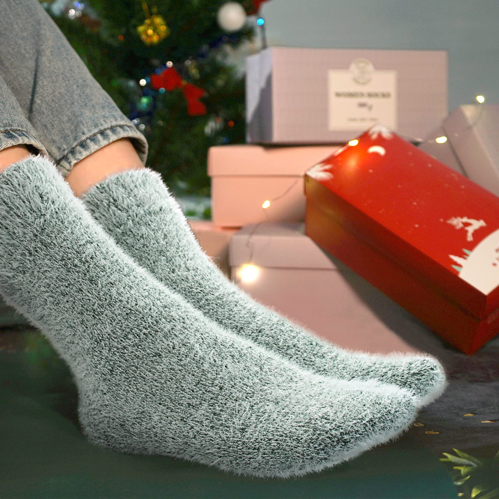 Warm Fuzzy Socks for Women - Cozy Winter Cat Paw Slipper Socks with Non-Slip Grip | Soft Fluffy House Socks with Gift Box | Perfect for Lounge, Sleep & Cold Weather Comfort
