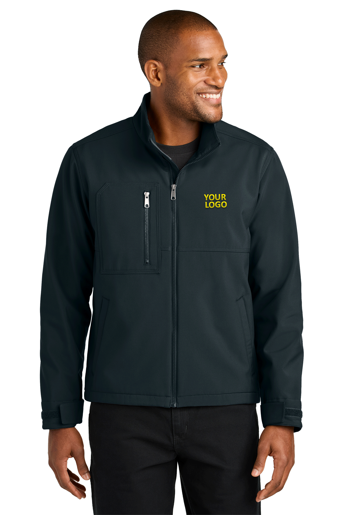 CornerStone Workwear Custom Soft Shell Jacket for Men - Navy Blue Waterproof Windproof Fleece Lined - Ideal for Outdoor Work, Hiking & Winter Activities
