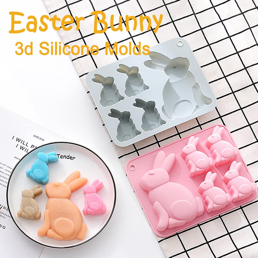 2-Pack Easter Bunny Chocolate Molds Set - 3D Cute Bunny Silicone Baking Molds for Chocolate, Cake, Jelly, Fudge & Pudding - Perfect for Easter Treats, DIY Desserts, and Holiday Baking Parties