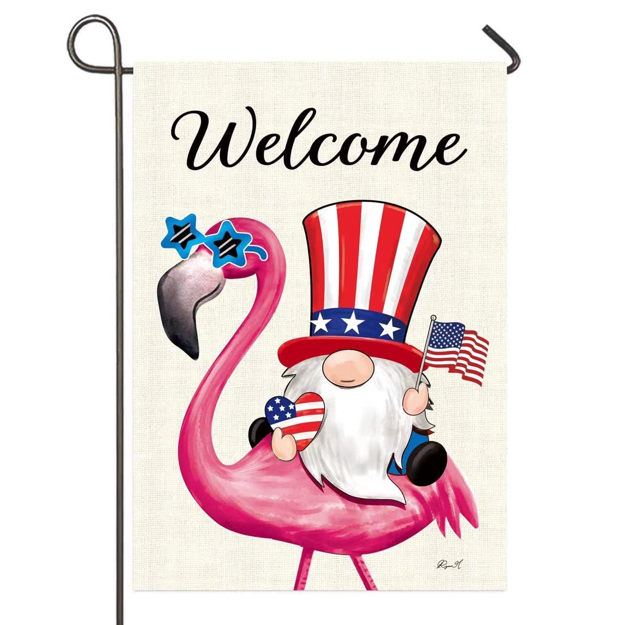 Flamingo Welcome Patriotic Double-Sided Garden Flag - 12.5x18 Inch Burlap House Flag for Indoor & Outdoor Decor | Brave & Free Design | Perfect for Front Yard, Porch, and Seasonal Home Decoration