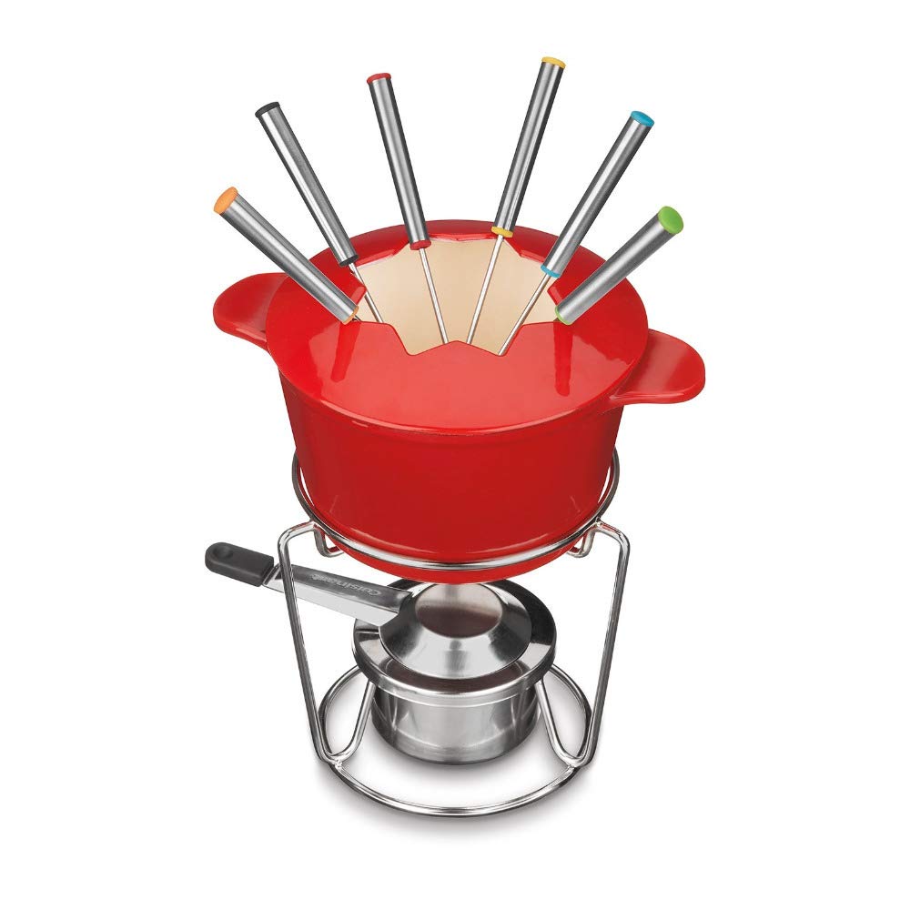 Cuisinart 13-Piece Cast Iron Fondue Set with Stainless Steel Forks - Red | Perfect for Cheese, Chocolate & Oil Fondues, Dinner Parties & Family Gatherings