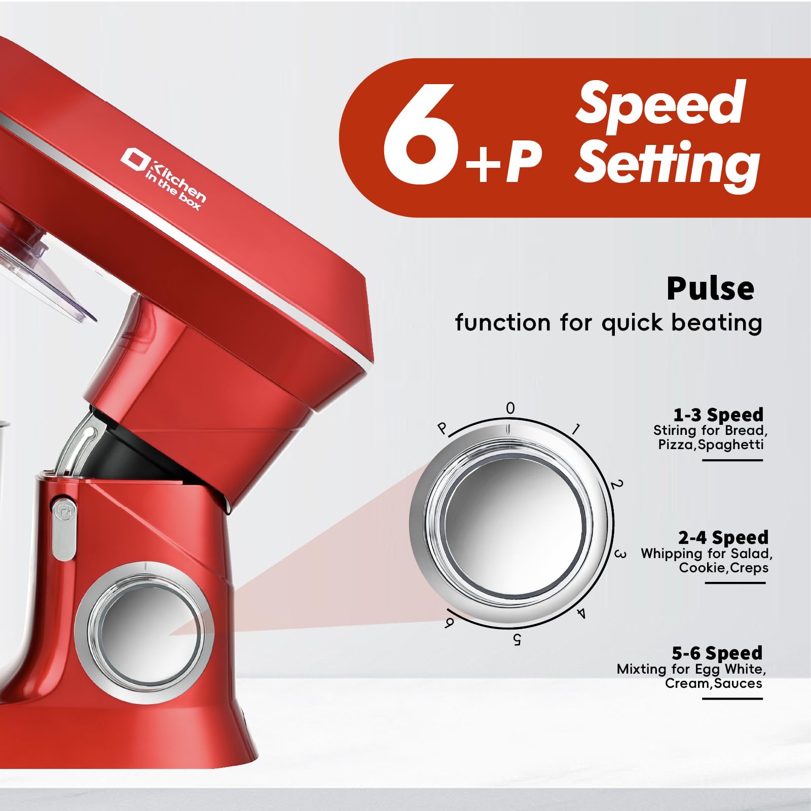 900W 7.5QT Stand Mixer - 6-Speed Tilt-Head Electric Mixer with Dough Hook for Baking (Red) - Perfect for Home Kitchens & Bakeries
