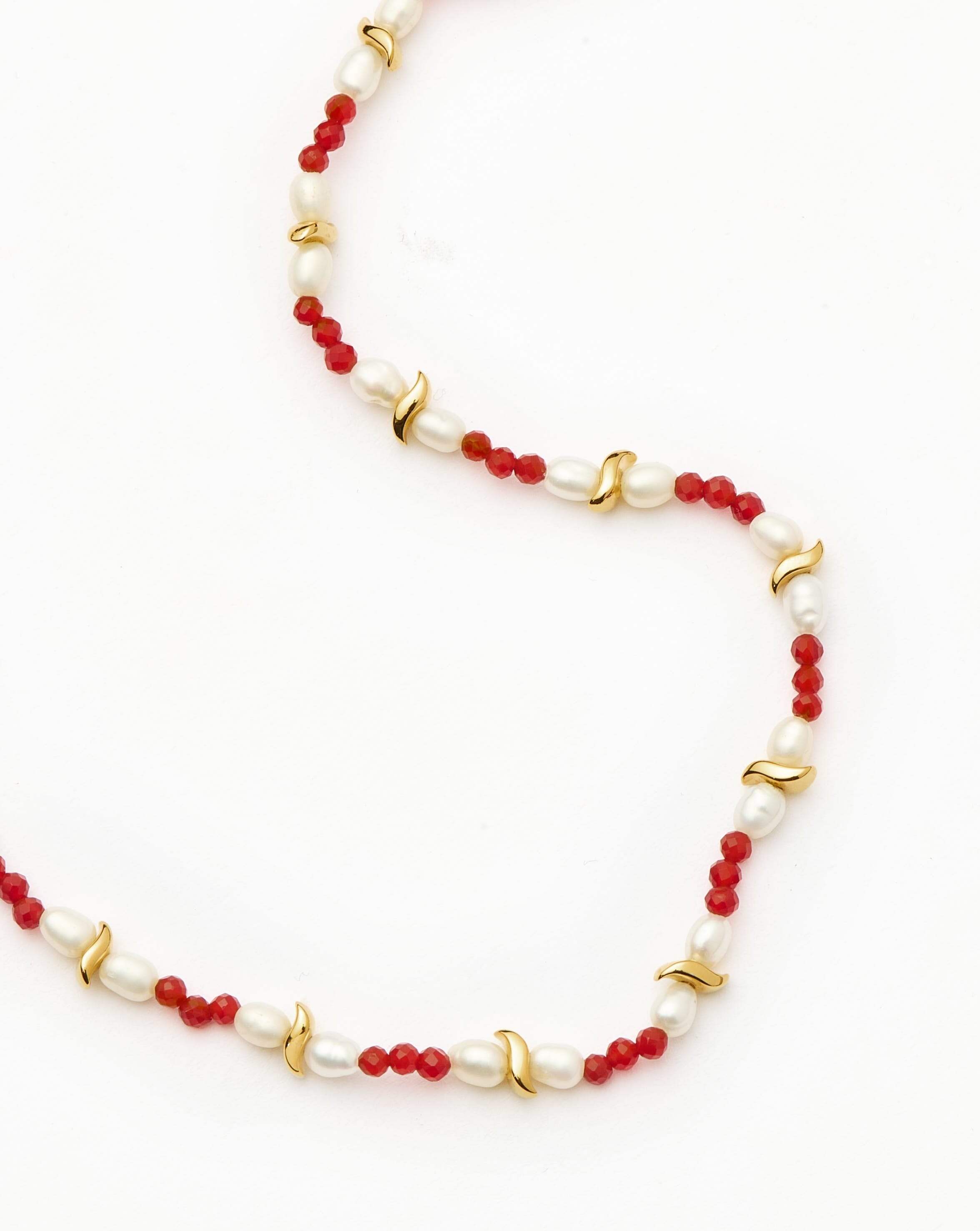 Elegant Savi Seed Pearl Beaded Necklace with Red Quartz | Handmade Jewelry for Women | Perfect for Weddings, Parties & Special Occasions