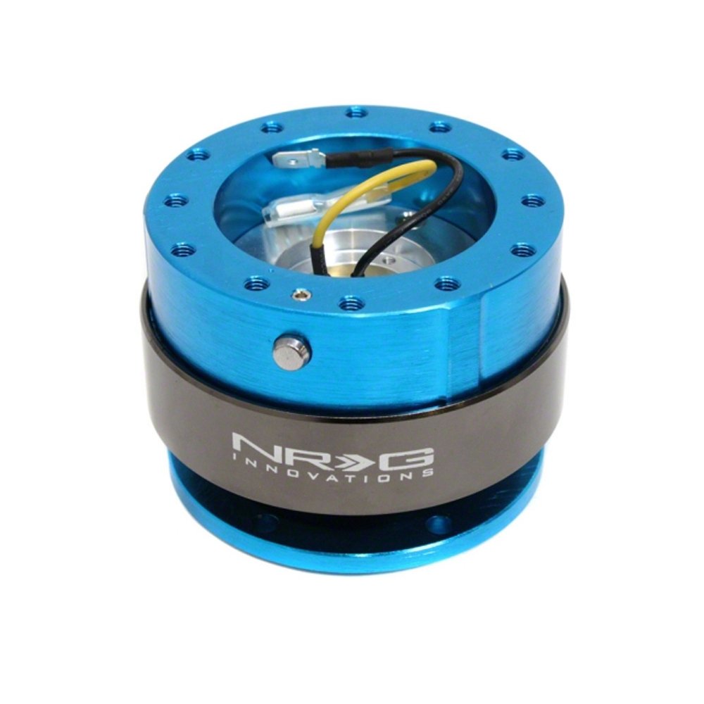 NRG Innovations Gen 2.0 Quick Release Steering Wheel Adapter - 6-Hole Universal Fit with Mounting Bolts (Blue Body/Titanium Chrome Ring) - NRG-SRK-200NB - Perfect for Racing, Drifting & Car Modifications