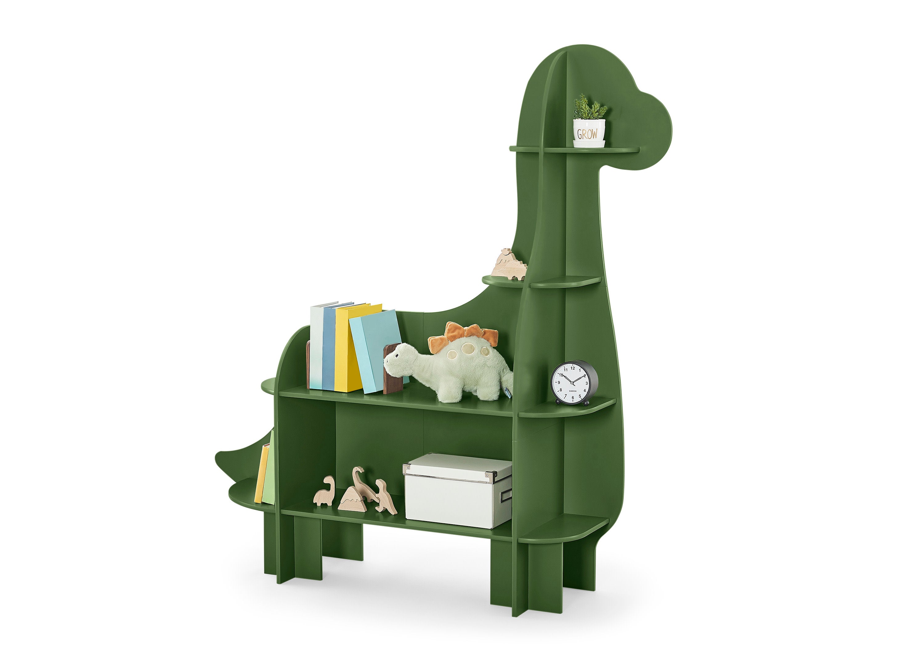 Dinosaur Bookcase for Kids - Wooden Bookshelf with 3 Storage Shelves - Perfect for Nursery, Playroom & Bedroom Decor