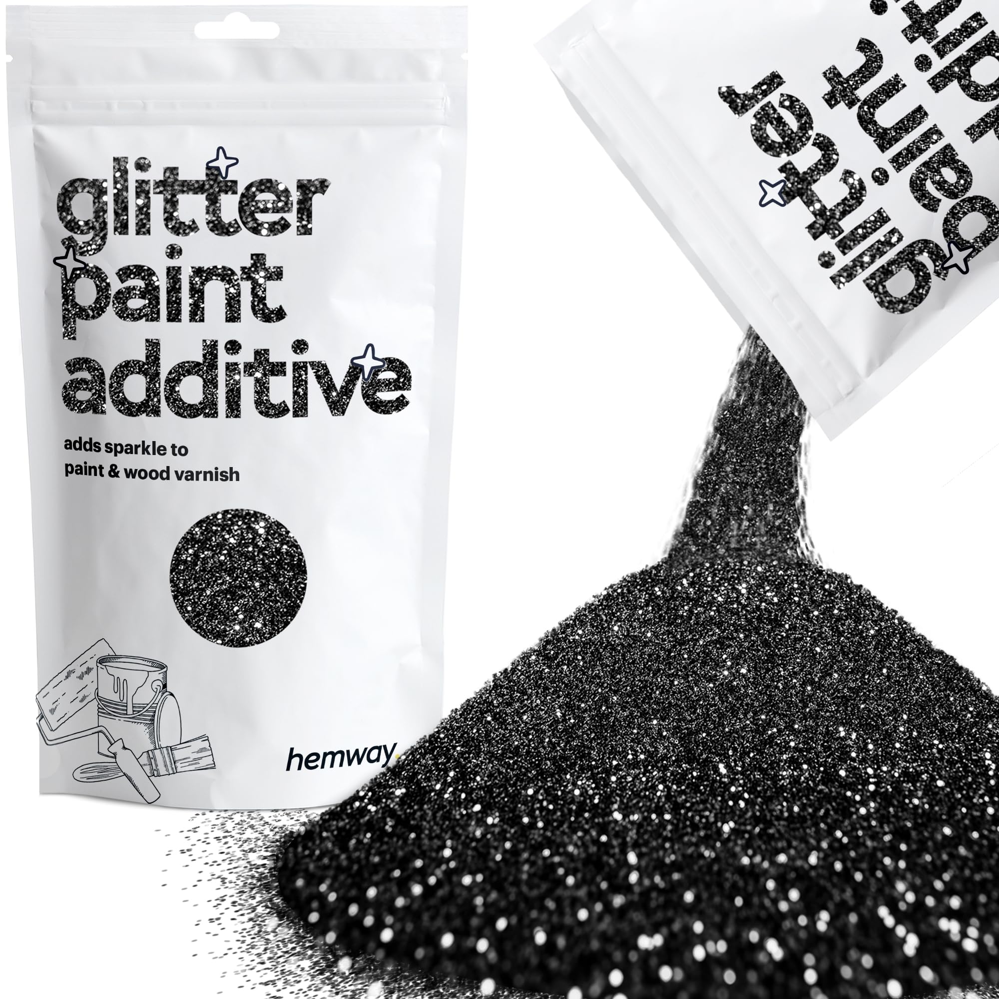 Premium Black Glitter for Paint - Fine Glitter Paint Additive for Walls, Latex & Acrylic - Interior/Exterior Use on Walls & Ceilings - 100g (3.5oz) - Perfect for DIY Home Decor, Art Projects & Holiday Crafts