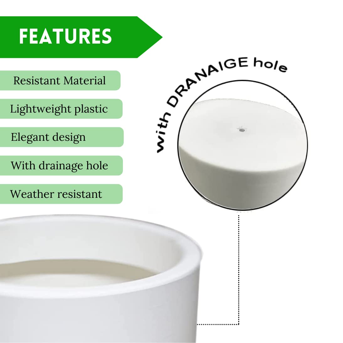 Elly Décor White Plastic Cylinder Planter 11x14 Inch - Modern Round Flower Pot for Indoor & Outdoor Plants - Perfect for Home Decor, Office, Garden, and Patio