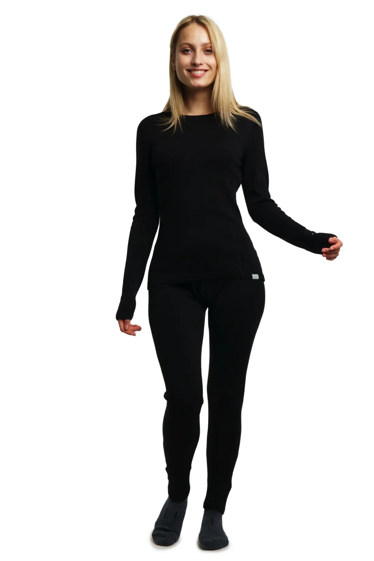 Women's Merino Wool Thermal Underwear Set - 250g Black Base Layer for Cold Weather Hiking, Skiing & Winter Outdoor Activities