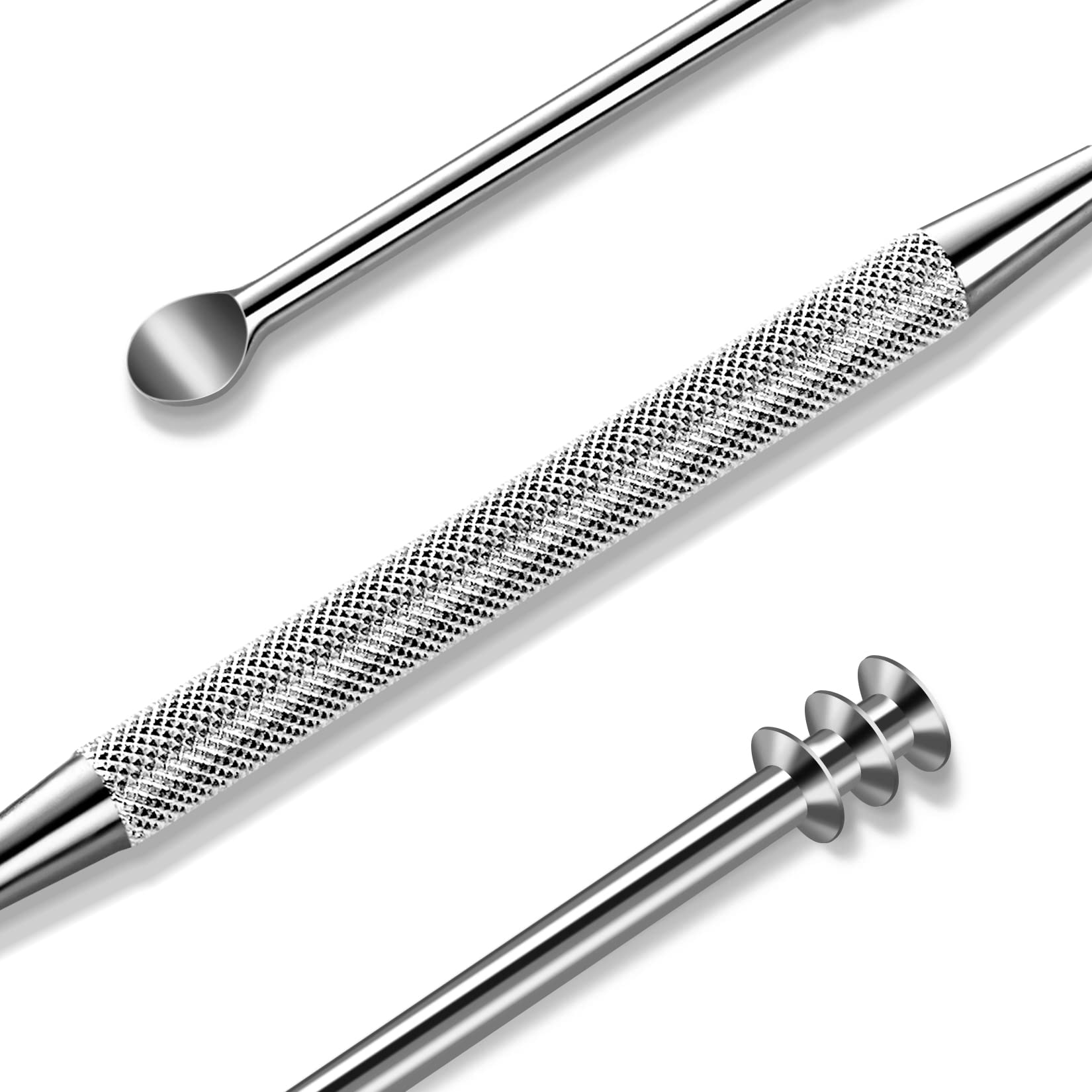 MR.GREEN Ear Wax Removal Tool - Double Ended 360° Rotating Ear Cleaner with 3-Ring Stainless Steel Ear Pick for Safe Earwax Removal - Perfect for Home & Travel Ear Hygiene Care (Silver)