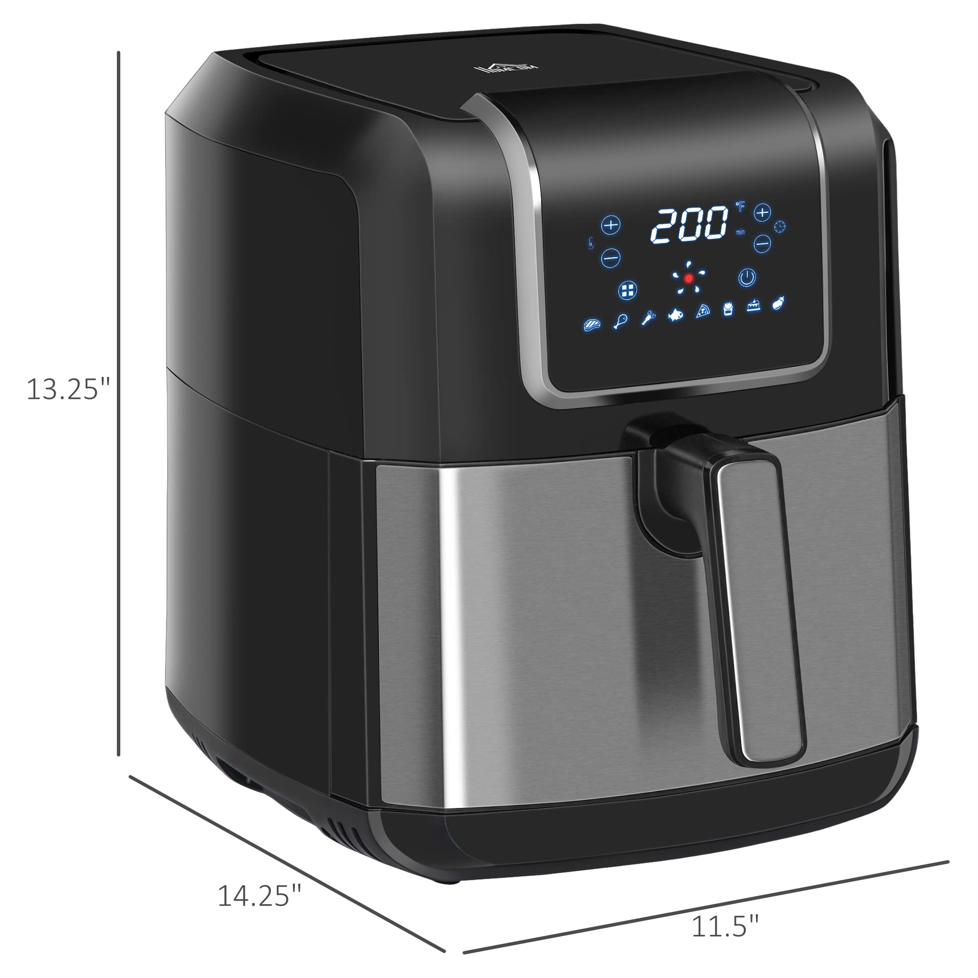HOMCOM 1700W 6.9QT Digital Air Fryer Oven with 360° Circulation, Adjustable Temp & Timer, Nonstick Basket for Healthy Oil-Free Cooking - Perfect for Family Meals, Snacks & Low-Fat Diets (Black)