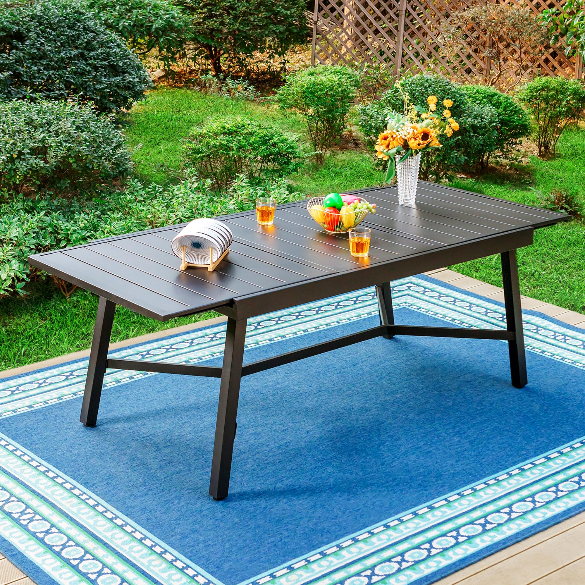 PHI VILLA Expandable Outdoor Dining Table - 6 to 8 Person Metal Patio Table with Adjustable Legs, Black Rectangular Garden Bistro Table - Perfect for Backyard BBQs, Poolside Gatherings & Outdoor Entertaining