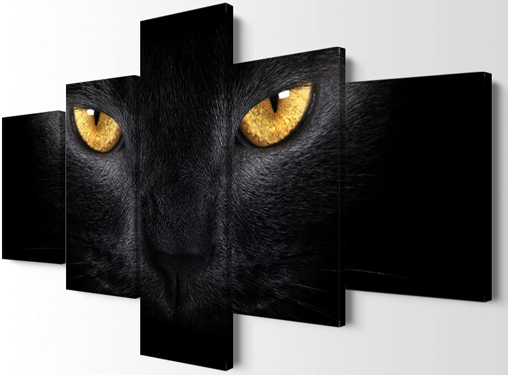 5-Piece Black Cat Wall Art Set - Canvas Cat Posters & Animal Pictures for Home Decor (70