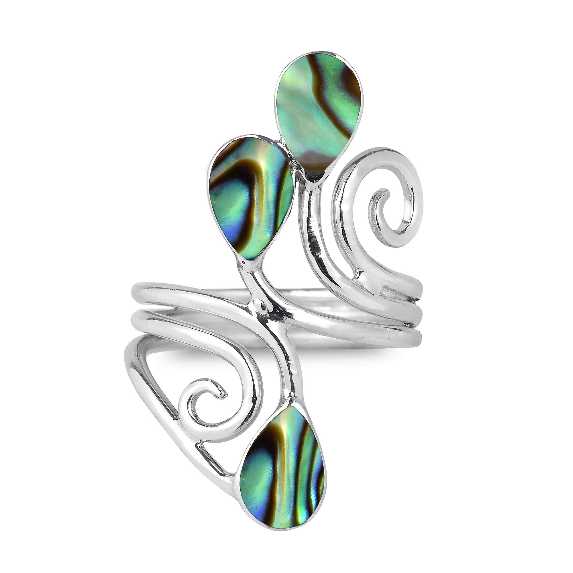AeraVida Floral Vine Teardrop Abalone Shell Inlay .925 Sterling Silver Ring for Women | Elegant Wedding, Engagement & Anniversary Jewelry | Trendy Comfort Fit Band Size 6-9 | Perfect Gift for Daughter, Wife, Girlfriend | Ideal for Parties, Date Nights & Special Occasions