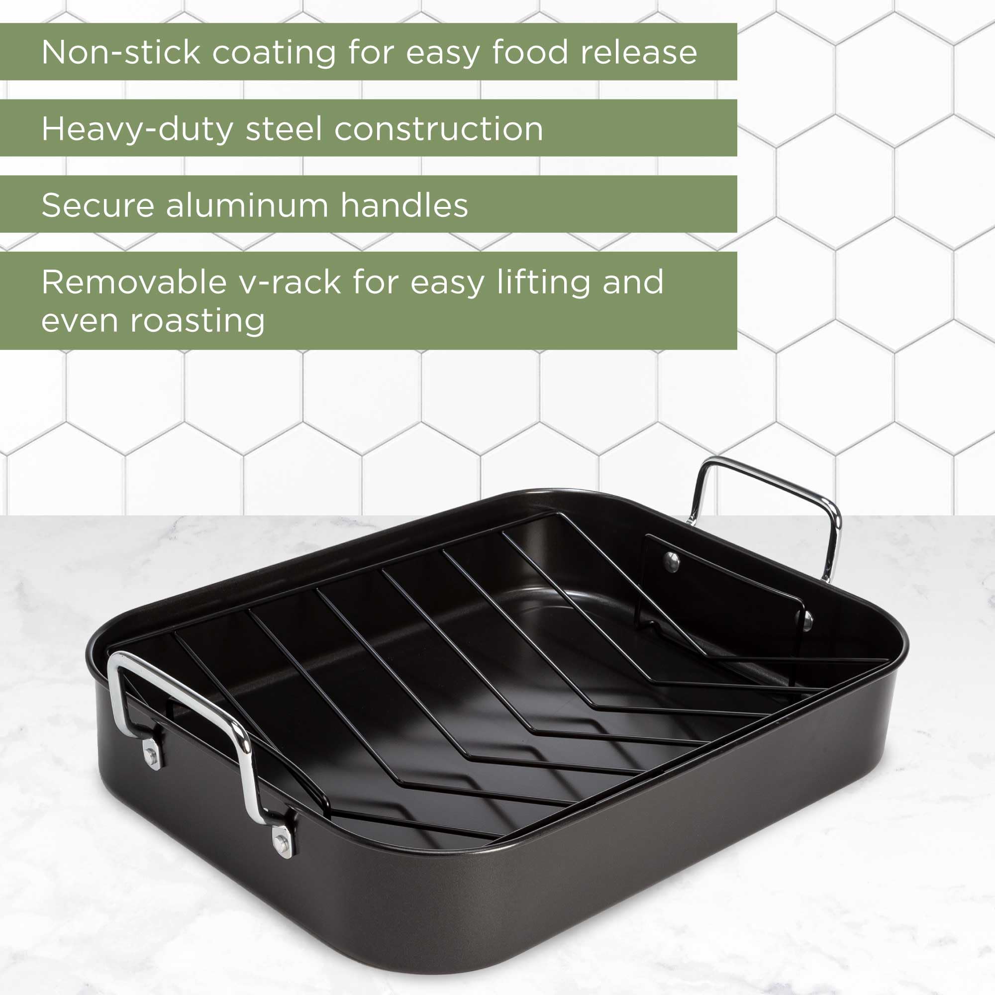 Premium Nonstick Roasting Pan with Rack - 16