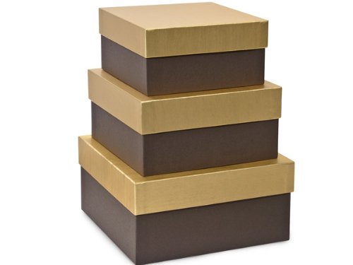 Premium 3-Piece Solid Chocolate Embossed Square Gift Box Set with White Interior - Elegant Nesting Boxes for Christmas, Holidays, Weddings & Special Occasions - Perfect for Chocolates, Jewelry & Luxury Gifts