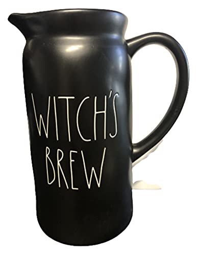 Rae Dunn by Magenta Halloween WITCH'S BREW 42 oz Black Ceramic Pitcher - Spooky Drink Dispenser for Halloween Parties, Fall Decor & Witch-Themed Gatherings