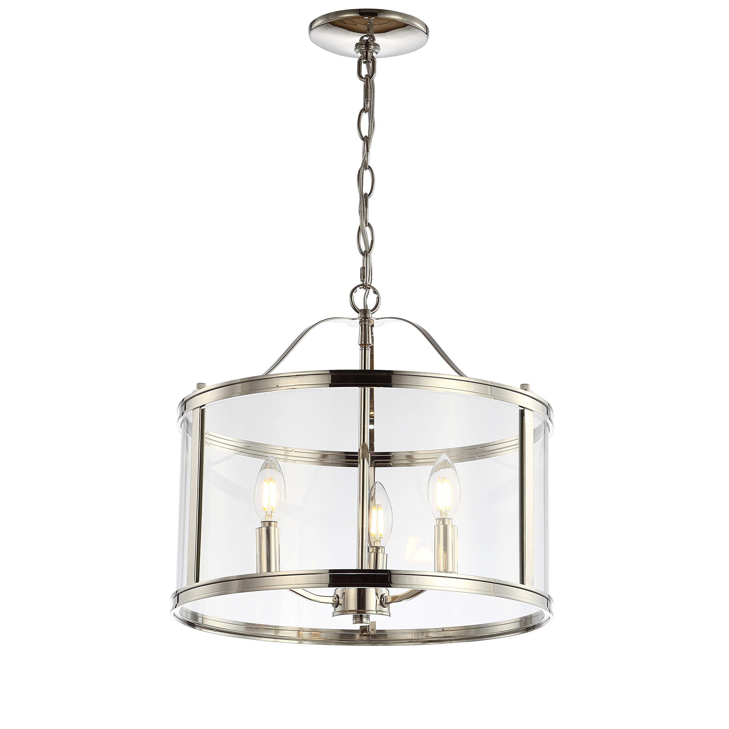 SAFAVIEH PND4041A Jude 3-Light Adjustable LED Pendant Light - Shiny Nickel Finish with Clear Glass Shades (Bulbs Included) - Perfect for Kitchen Island, Dining Room, or Entryway Lighting