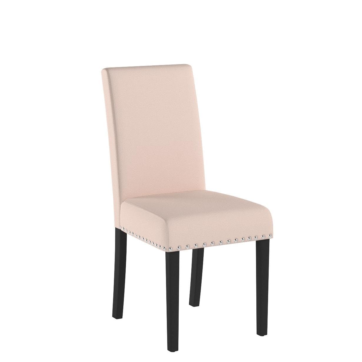 GOTMINSI 4-Piece Upholstered Dining Chair Set - Beige Padded Parson Kitchen Chairs with Silver Nail Accents & Solid Wood Legs for Dining Room, Kitchen, Breakfast Nook, and Home Decor