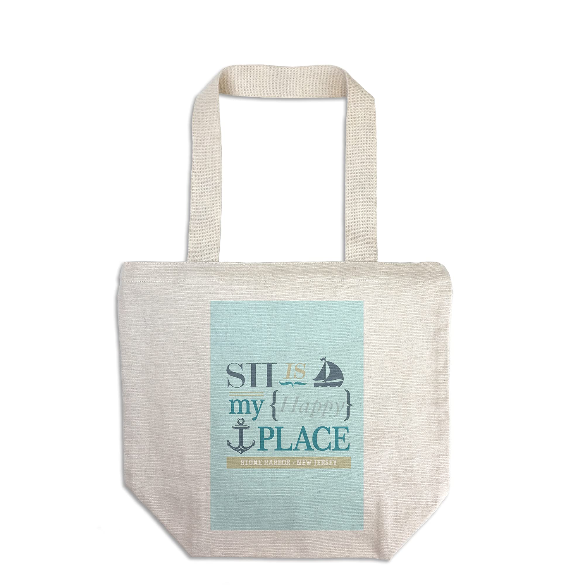 Lantern Press Stone Harbor New Jersey Tote Bag - 100% Cotton Canvas Reusable Shopping Bag with 'Stone Harbor is My Happy Place' Design (#2 Teal) | Perfect for Beach Trips, Grocery Shopping & Everyday Use