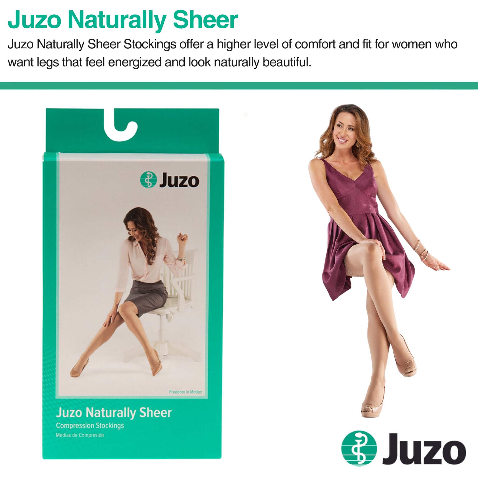 Juzo Naturally Sheer 20-30 mmHg Compression Stockings & Pantyhose - Closed Toe Medical Support Socks for Women & Men - Relieve Tired, Aching, Swollen Legs & Varicose Veins - Perfect for Travel, Work & Daily Comfort