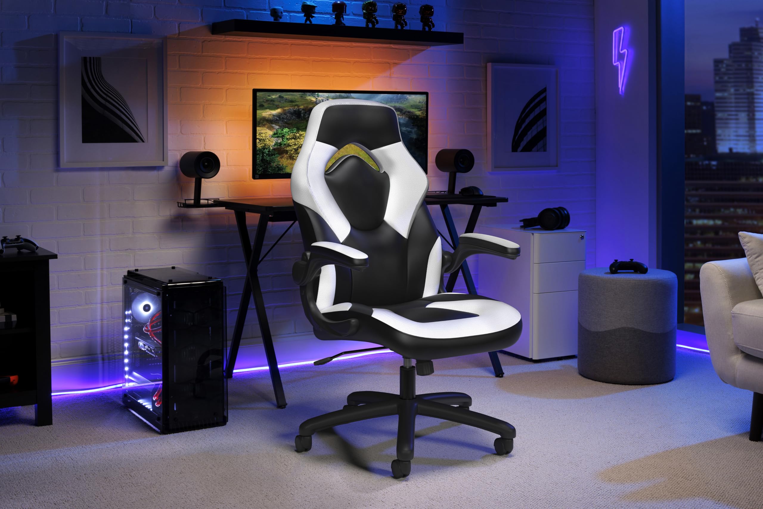 RESPAWN 3085 Ergonomic Gaming Chair - Adjustable Office Computer Chair with Headrest, Lumbar Support & Tilt Lock for Adults - White - Perfect for PC Gaming, Home Office & Workstation Setup
