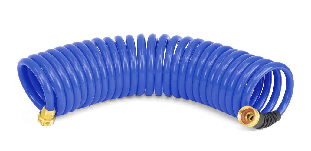 3/8 Inch ID Self Coiling Garden Hose - 25ft Flexible Lightweight Water Hose for RV, Marine, Outdoor Use - Blue - Perfect for Camping, Gardening, and Boat Cleaning