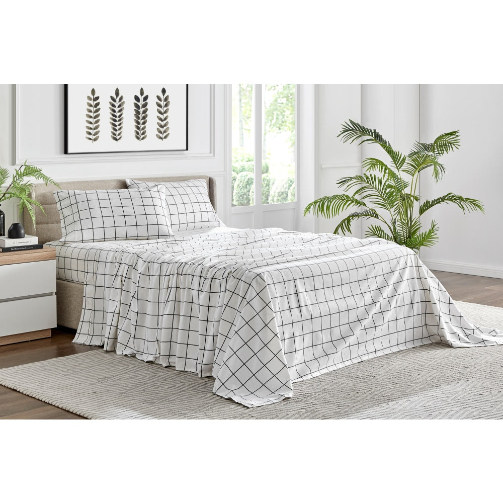 150GSM Check Print Flannelette Bed Sheet Set - Grey, Single Size - Soft & Breathable for All Seasons - Perfect for Home, Dorm, or Guest Room Comfort