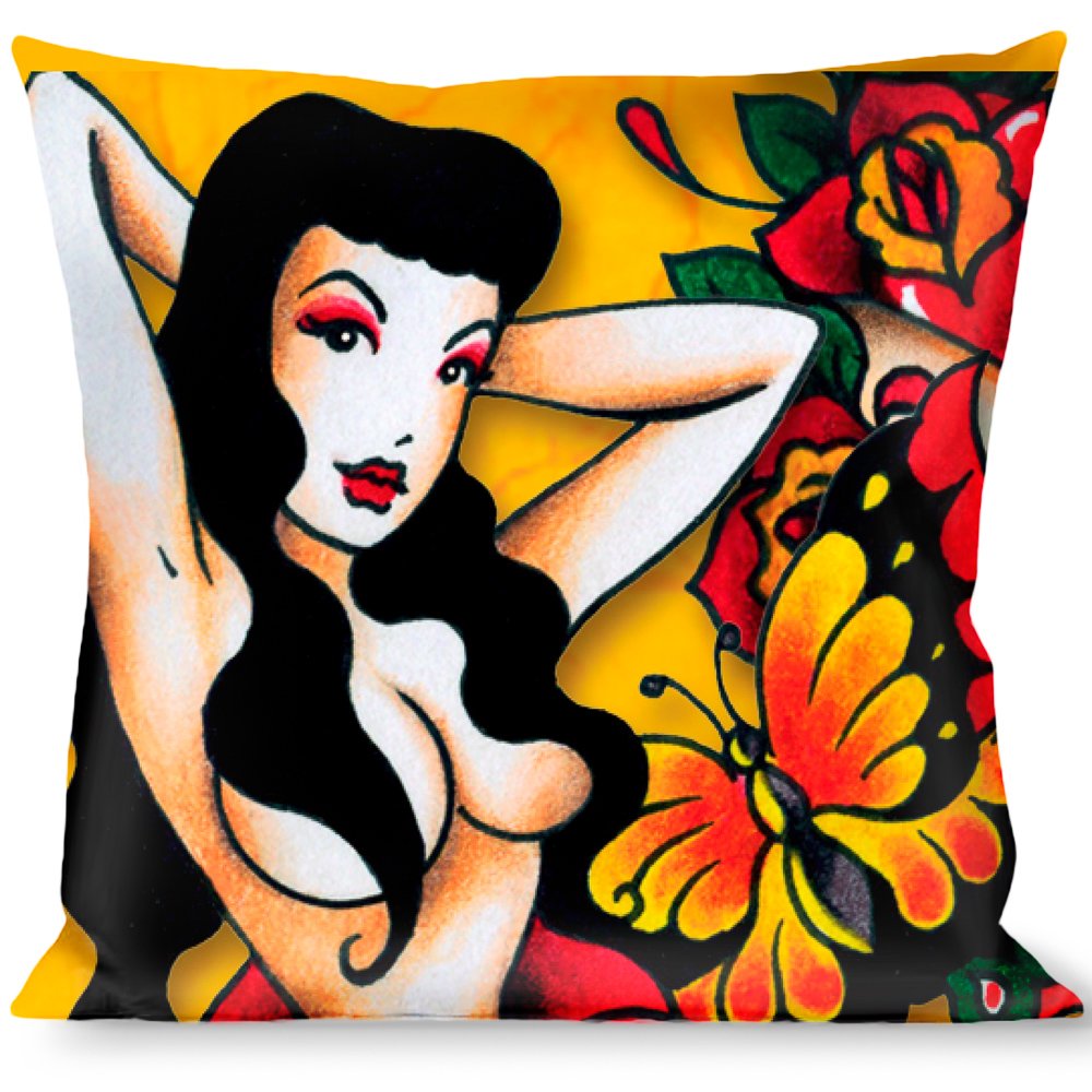 Butterfly Girl Tattoo Johnny Decorative Throw Pillow - Boho Chic Home Decor for Living Room, Bedroom & Dorm