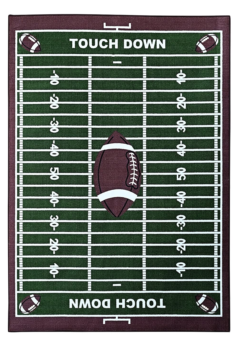 700 Corner Football Play Area Rug for Kids - Non-Slip Playroom, Bathroom & Classroom Rug - Green Football Field Design (7'10