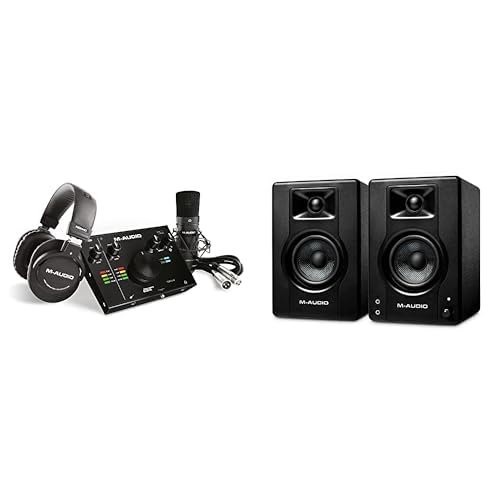 M-Audio AIR 192|4 Vocal Studio Pro USB Audio Interface Bundle with Condenser Mic, Studio Headphones & BX3 Active Monitors - Perfect for Home Recording, Podcasting & Music Production on PC/Mac
