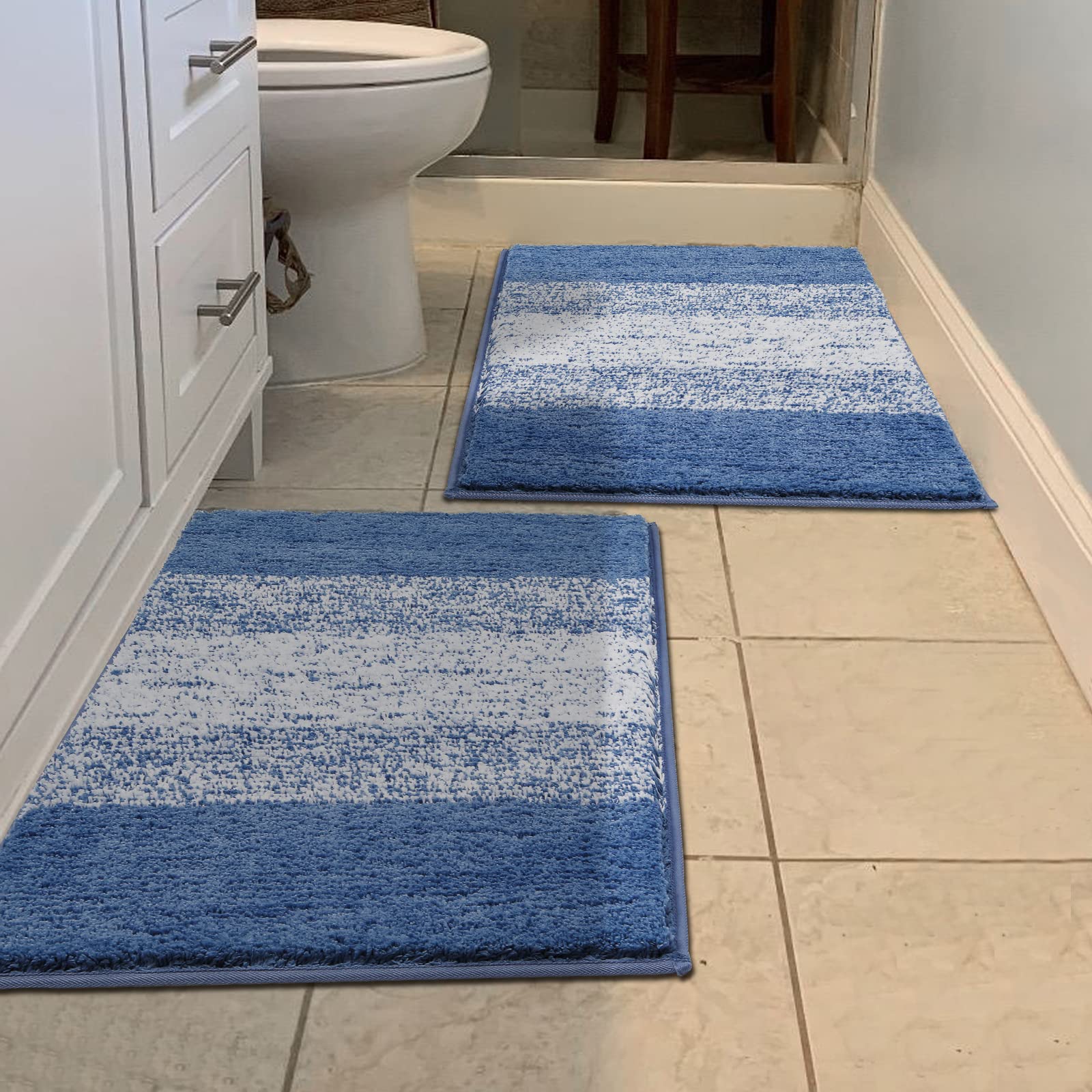 Luxury Soft Bathroom Rugs Set of 2 - Non-Slip Washable Plush Bath Mats, Super Absorbent Microfiber Shaggy Carpet for Bathroom, Tub & Shower (20