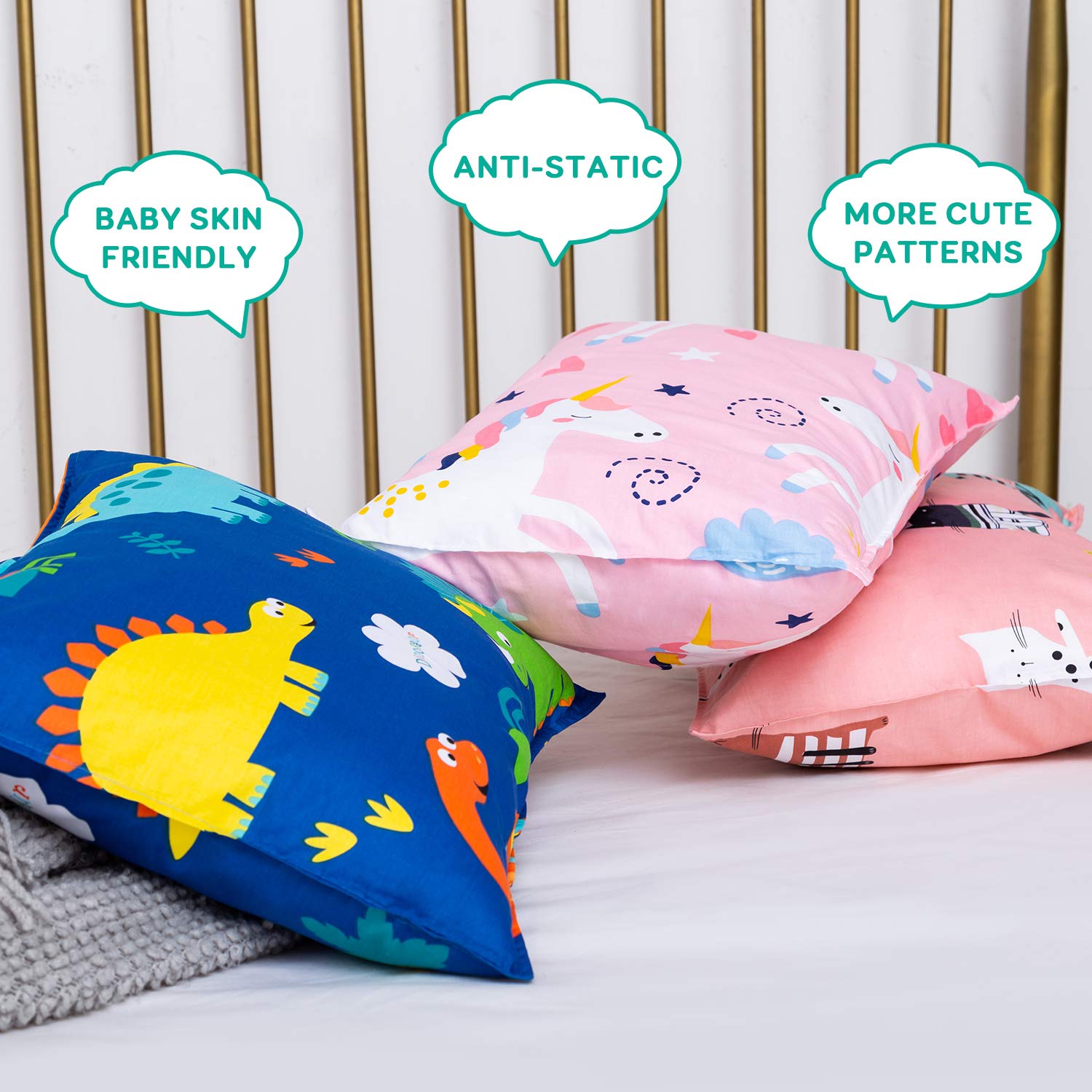Cottonblue 2 Pack Toddler Pillows 14x19 Inches with 100% Organic Cotton Pillowcases - Soft Kids Pillow Set for Preschoolers & Daycare - Machine Washable Unicorn Design for Boys & Girls - Perfect for Nap Time, Travel & Nursery Decor