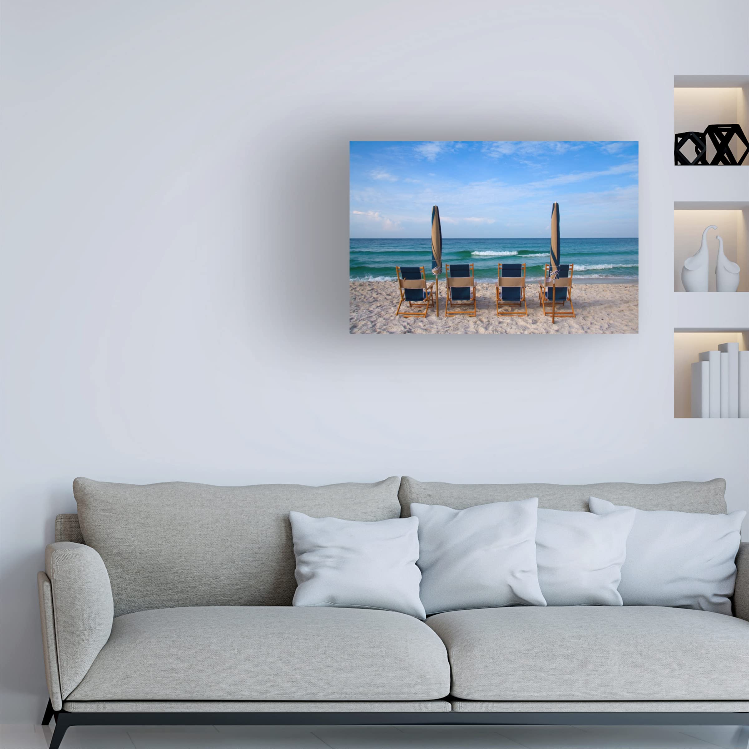 Trademark Fine Art 'Beach Chairs' Canvas Wall Art by George Cannon - Coastal Decor for Living Room, Bedroom & Beach House