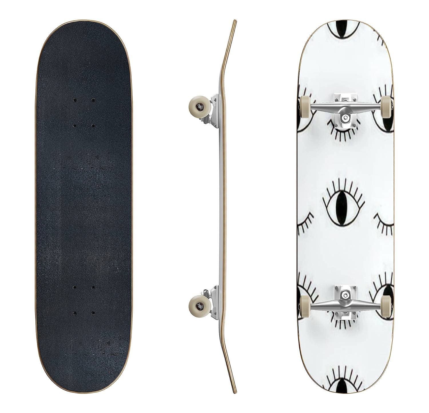 Black and White Abstract Eye Pattern Skateboard - Classic Concave Longboard for Beginners & Pros | Cool Teen Gifts for Extreme Sports | Perfect for Street Skating, Park Tricks & Commuting