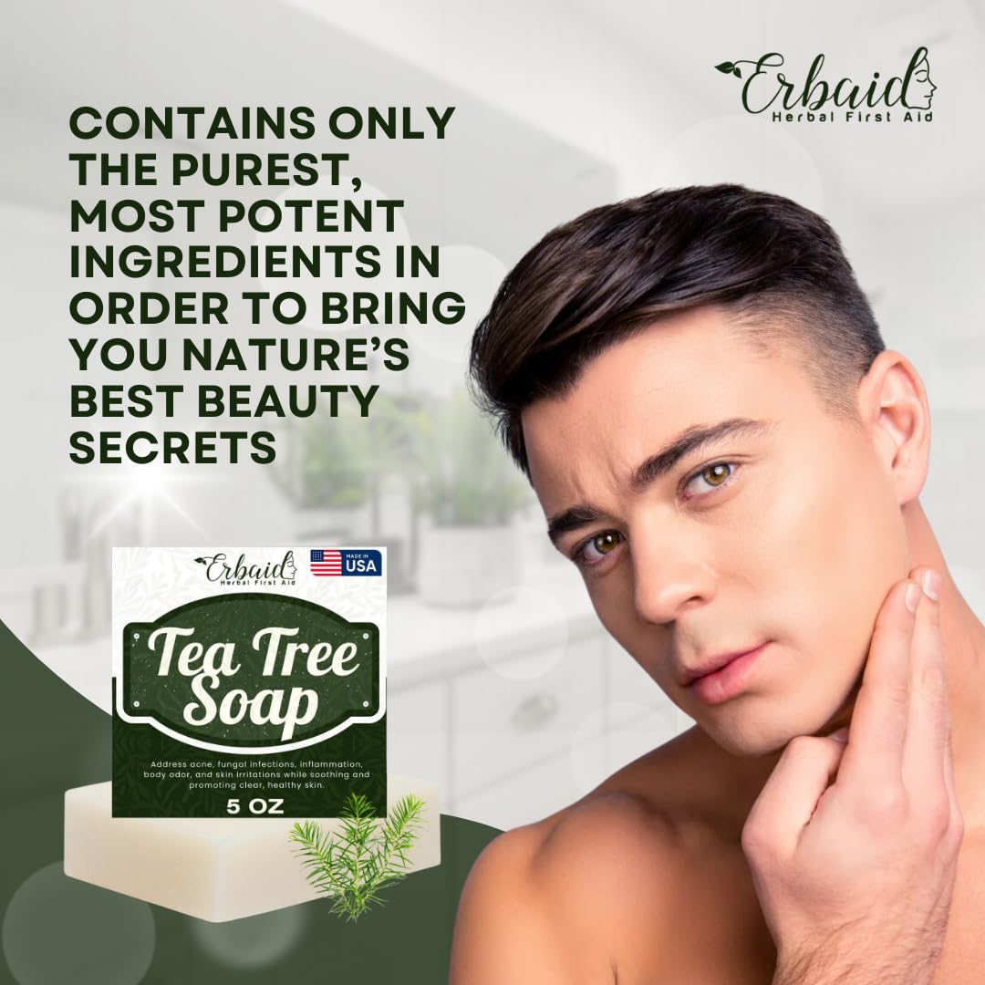 Tea Tree Oil Soap Bar for Face & Body - Natural Acne Treatment & Skin Irritation Relief - Deep Cleansing & Hydrating Facial & Body Cleanser - Fights Breakouts & Soothes Skin - Perfect for Daily Skincare Routine & Sensitive Skin Care