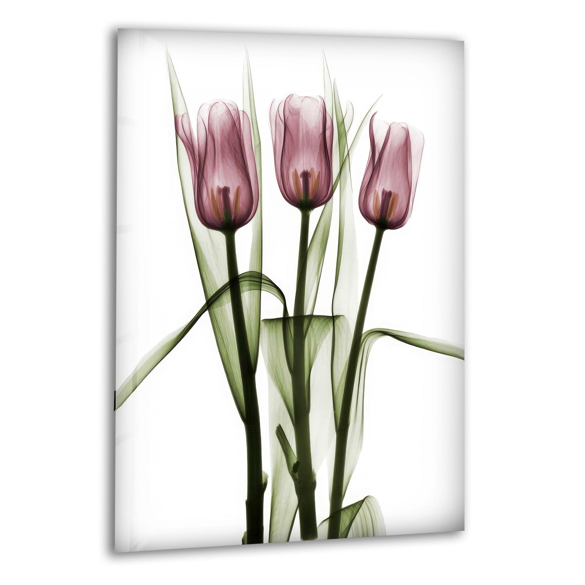 Albert Koetsier Triplet Tulips Stained Glass Wall Art - Handcrafted Floral Home Decor for Living Room, Bedroom & Office