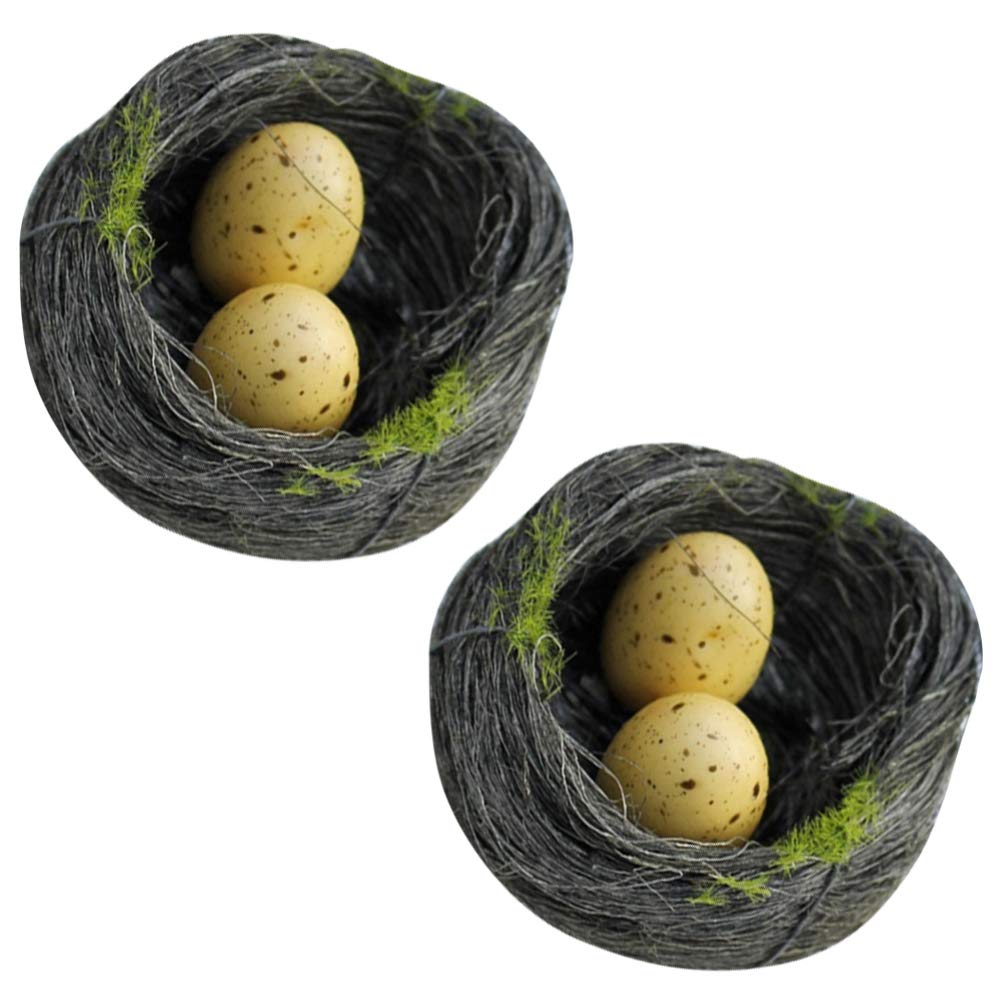 VORCOOL 2Pcs Handmade Rattan Bird Nest Decor with Faux Eggs - Easter Home Decoration, Spring Centerpiece, Wedding Table Decor, Garden Party Ornament