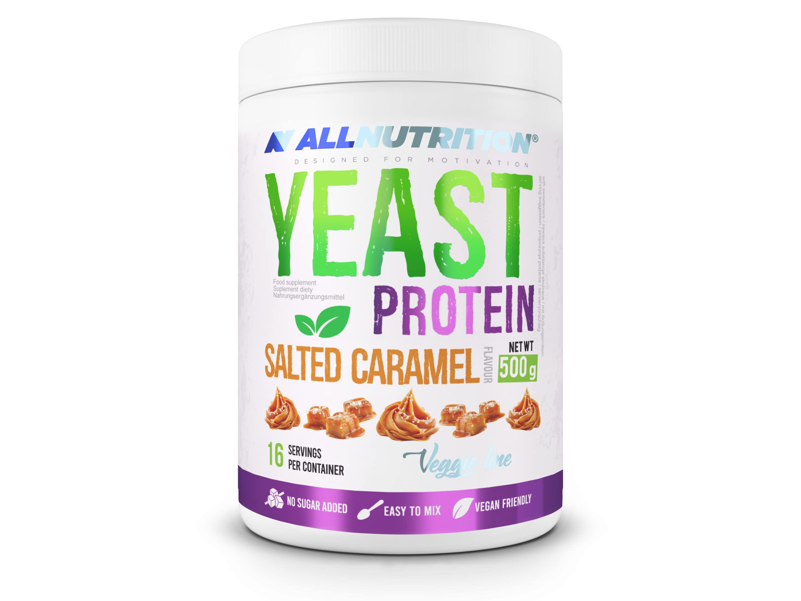 Allnutrition Yeast Protein Powder - Salted Caramel Flavor 500g | Vegan Protein Supplement for Baking, Smoothies & Post-Workout Recovery