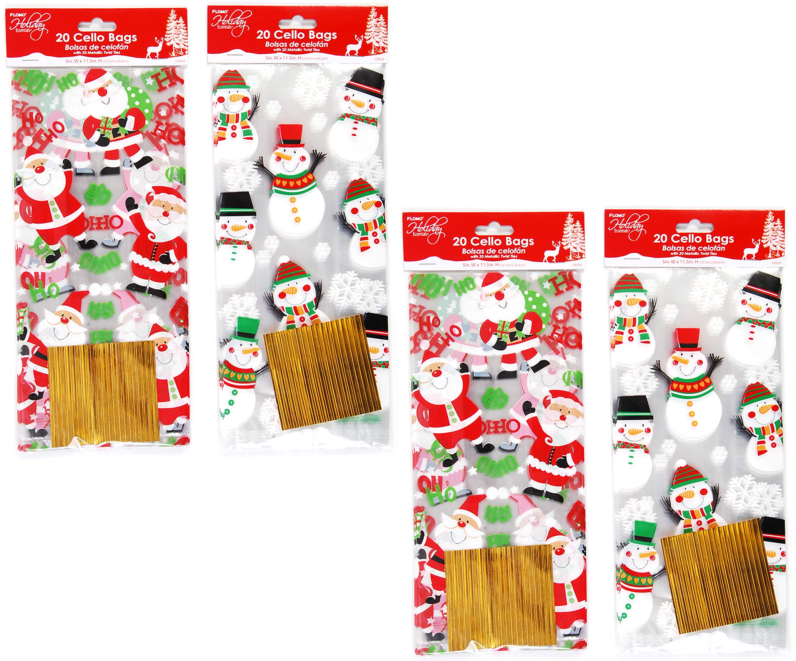 Christmas Cello Bags with Twist Ties - 80pcs Santa Snowman Favor Bags for Teachers, Holiday Parties & Events | Perfect for Candy, Gifts & Party Favors