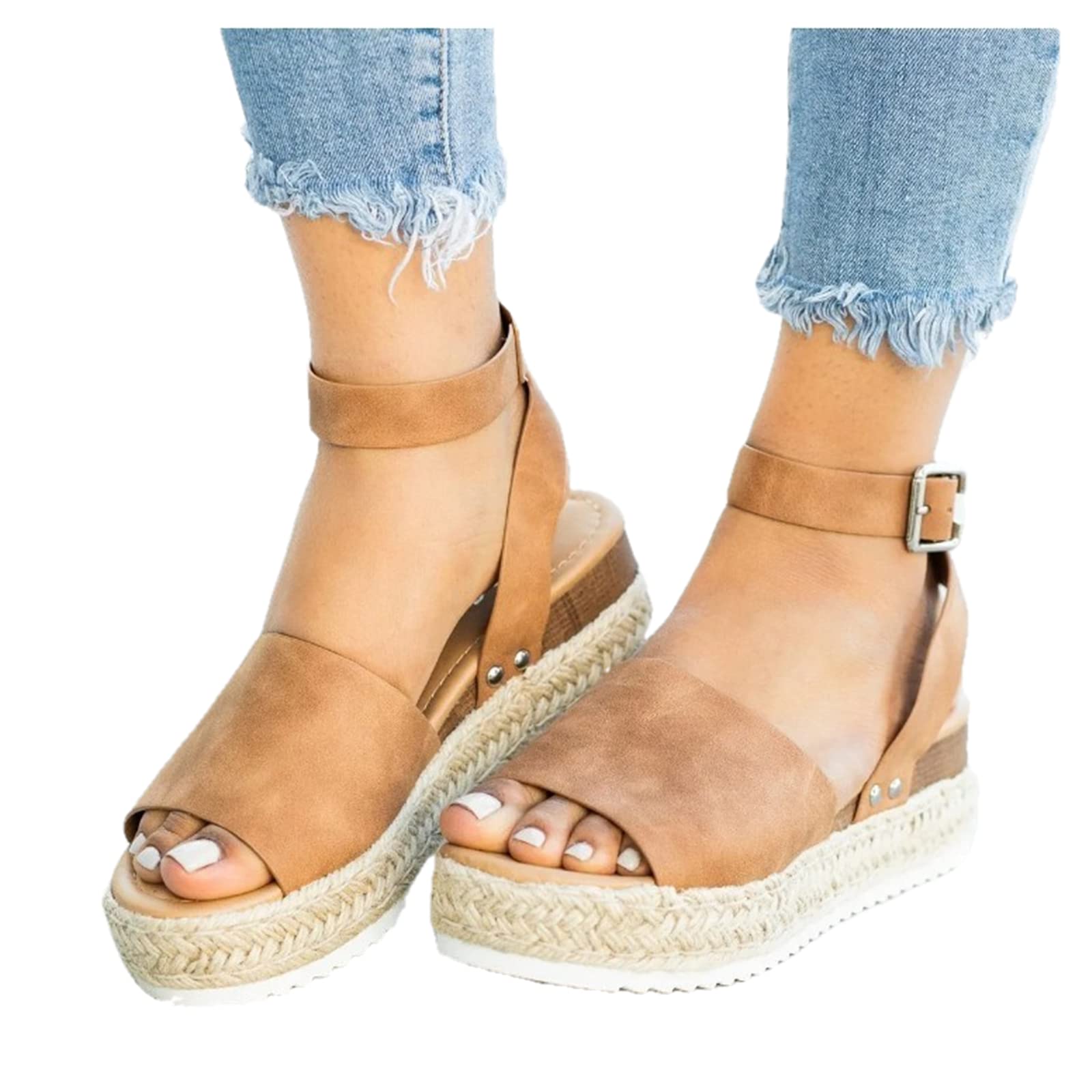 Women's Wedge Sandals - Open Toe Dressy Summer Platform Sandals with Buckle Ankle Strap | Comfortable Beach Wedges for Casual Outings, Vacations & Outdoor Events